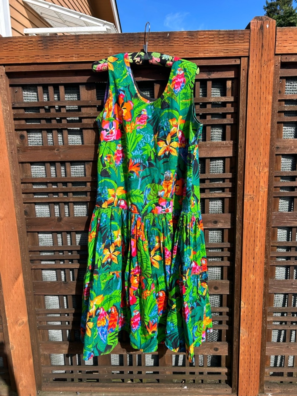 Tropical Green Floral Sleeveless Mini Dress